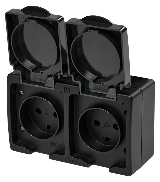 Stikkontakt dobbelt m/jord matsort - Elworks